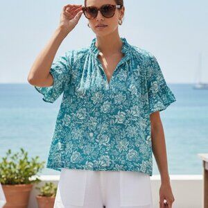 Tuckernuck Beach Blue Palmetto Cassis Top XS NWT Ruffle Blouse
